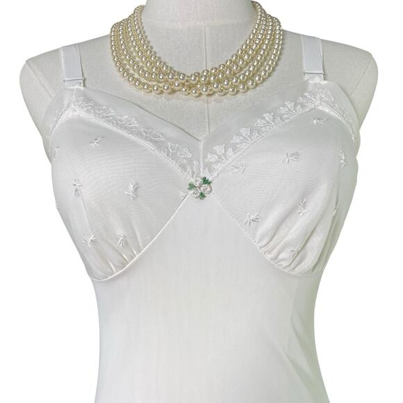 Vintage 50s White Nylon Tulip Chiffon Lace Bust Full Slip Dress Women’s Size S - Picture 5 of 14